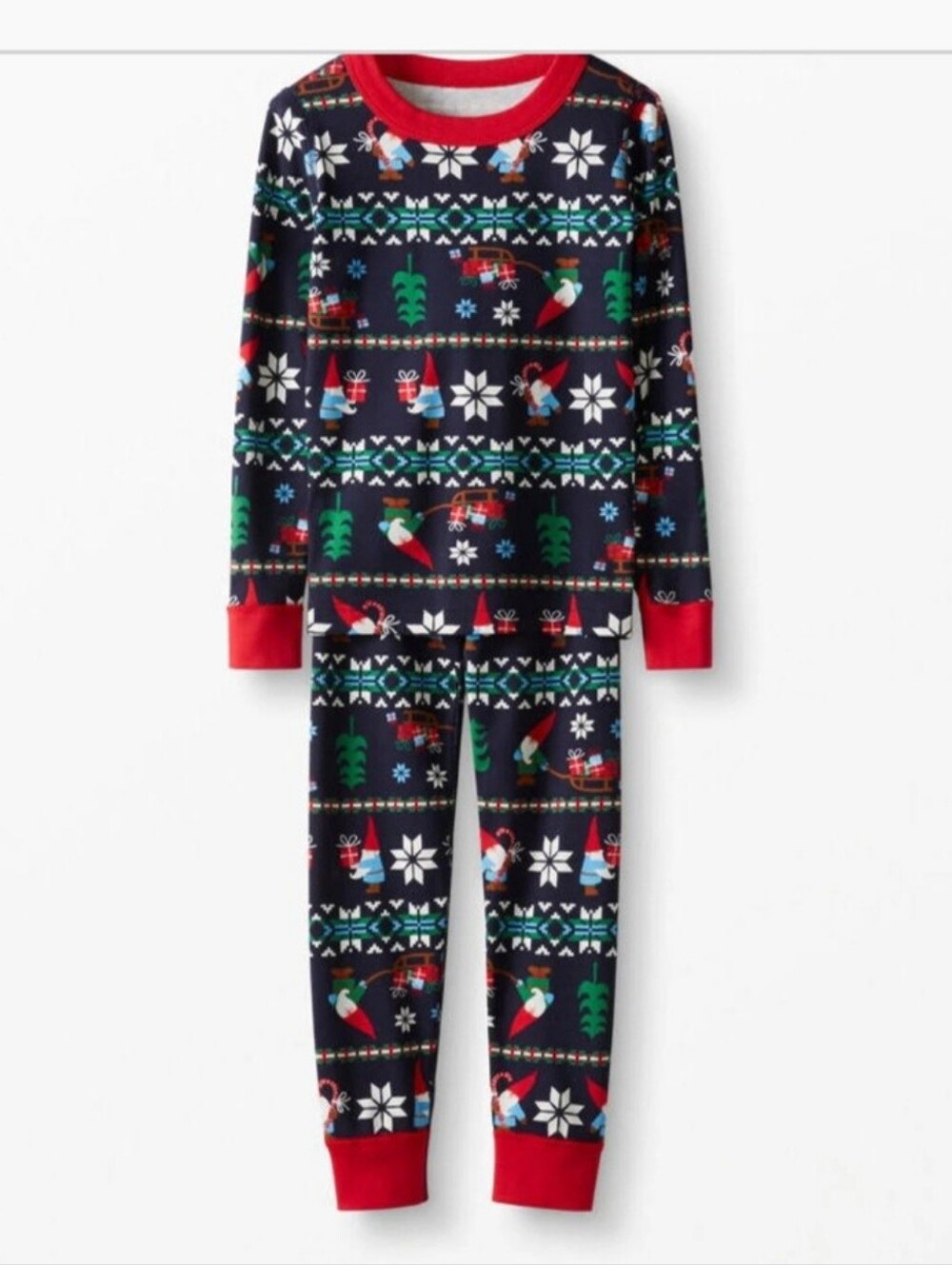 Hannah Andersson Gnome Sweet Gnome Christmas Pajama Set Big Girl Navy Red